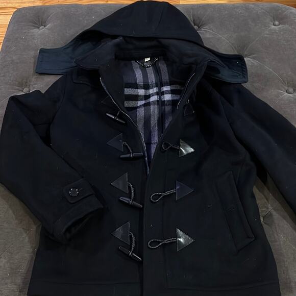 Burberry Check-lined Technical Wool Duffle Peak Coat In Black size 52 (large ) - Picture 1 of 9